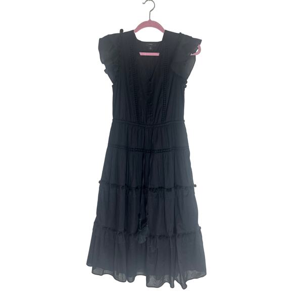J.Crew Re-Imagined Women's Black Ruffle Tiered Midi Dress Cotton Blend - Picture 3 of 15